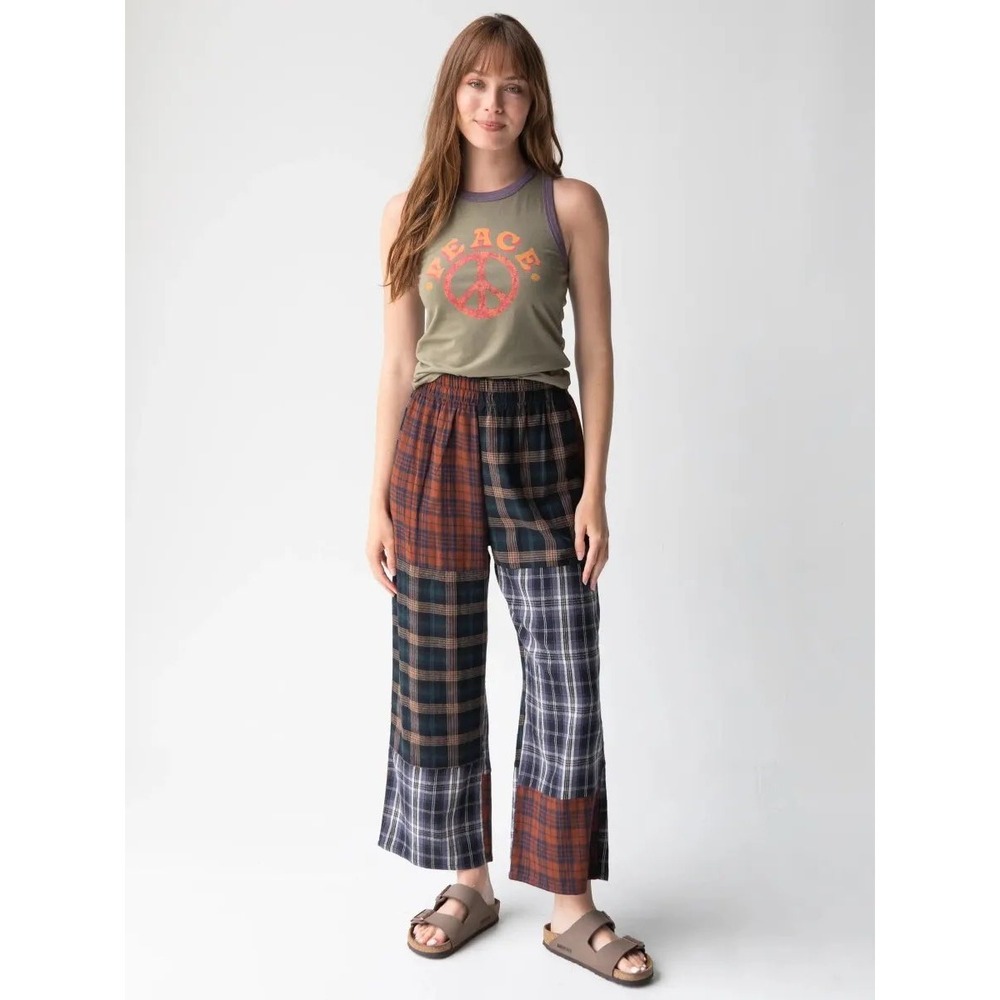 NEW Natural Life Devon Plaid Flannel Patchwork Pajama Pant Women XS Rust Navy